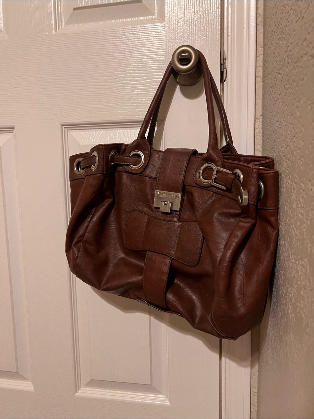 Jimmy Choo Brown Leather Shoulder Bag with Silver Hardware